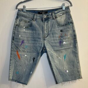 Serenade Men’s Jean Shorts Jorts Paint Splatter Distressed Size 32